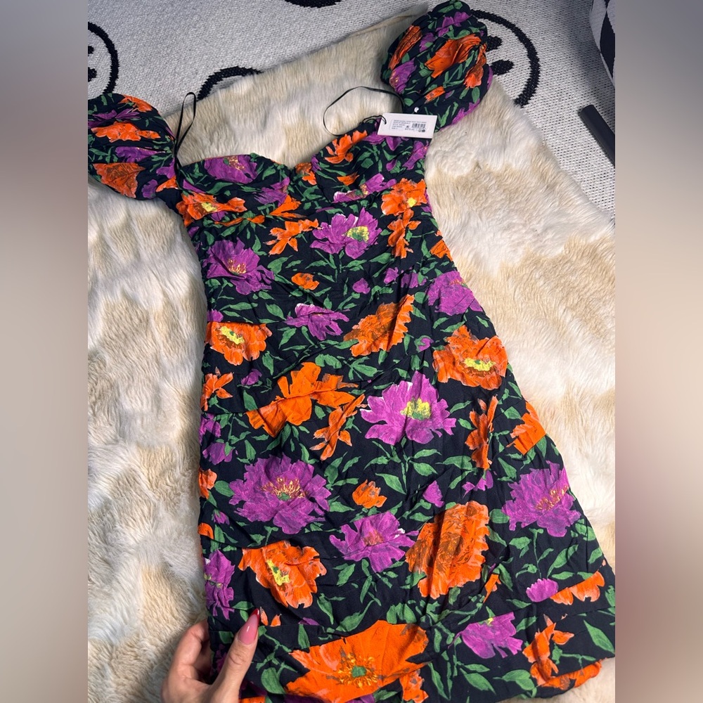 Milly of New York Floral Dress with Orange and Purple Accents